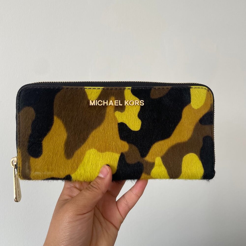 Michael Kors Camo Calf Hair Jet Set Travel Wallet